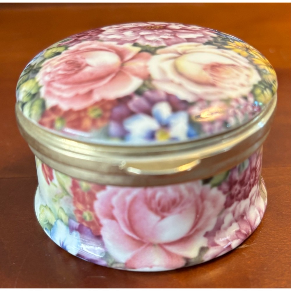 Ayshford Fine Bone China Floral Trinket Box Staffordshire England Hinged Lid 2"